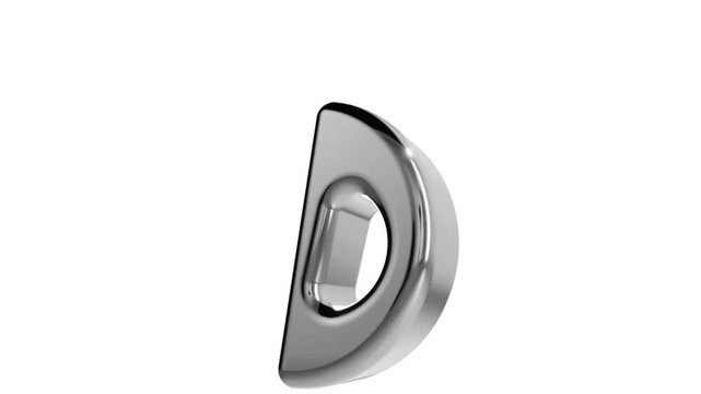 3d metallic letter d on white background video