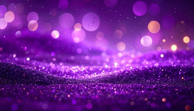 Glittery purple and pink surface with bokeh light effects and dreamy festive atmosphere.