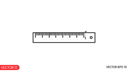 Black and white line art icon of a measuring tape with a marker indicating a measurement of 1