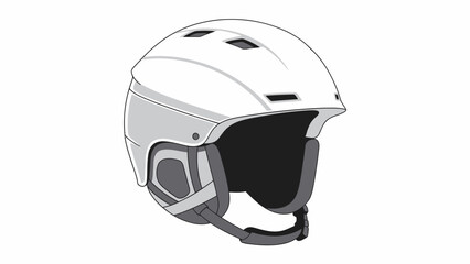 Black and white line art illustration of a white snow sports helmet with ear pads
