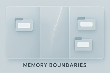Abstract representation of memory boundaries with digital folders depicting organization and retrieval concepts exploring cognitive structures and data integrity principles