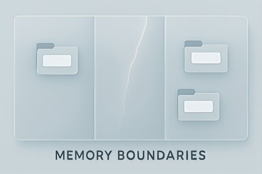 Abstract representation of memory boundaries with digital folders depicting organization and retrieval concepts exploring cognitive structures and data integrity principles