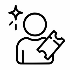 Line icon of a person with spark and ticket &mdash; lucky winner, black on white, square minimalist style