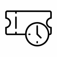 Line icon of a ticket with clock &mdash; countdown to draw, black on white, square minimalist style