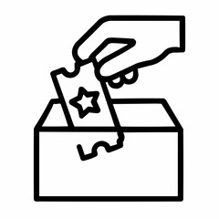 Line icon of a hand drawing ticket from box &mdash; random draw, black on white, square minimalist style