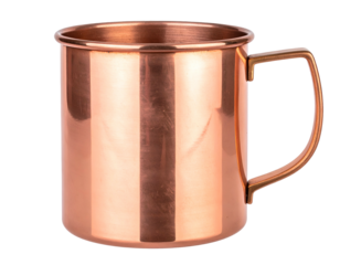 Polished copper mug with a sturdy handle, reflecting light