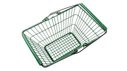 Empty Green Shopping Basket Isolated on Transparent Background