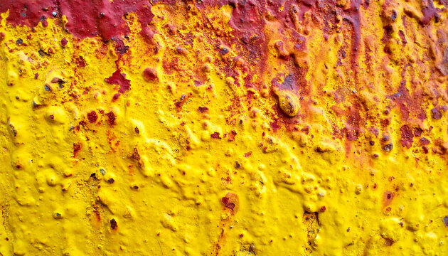 Yellow rough surface with pronounced deep grooves, red grunge texture blended, textured abstract