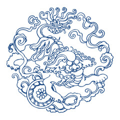 Chinese Blue and White Porcelain Pattern, Traditional Vector Design