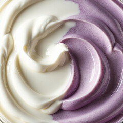 White creamy yogurt and purple blueberry yogurt. Healthy breakfast meal