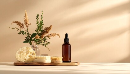 オーガニックヘアケアを想起させる、自然素材由来の穏やかな背景。
マットな質感とアースカラーが、健康的で信頼感のある印象を演出。
中央に広いネガティブスペースを確保し、広告や商品訴求に最適。
ウェルネス、美容、ヘアケアブランドのビジュアルに対応します。