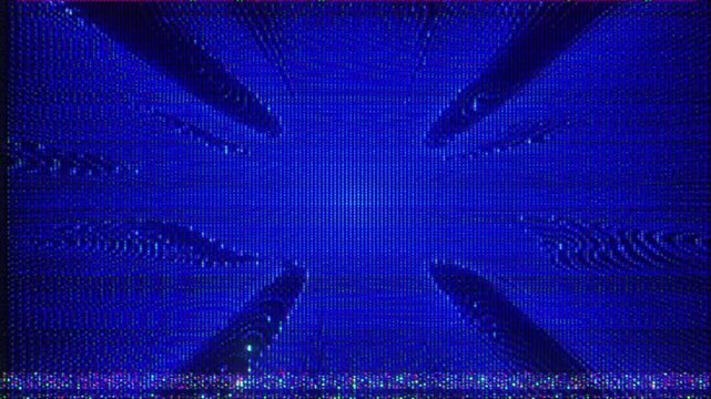 4K Blue radial glitch overlay animation, symmetrical digital signal waves expanding from center, CRT scanlines and noise texture, subtle interference distortion, abstract electronic screen effect