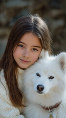 Girl Hugging White Dog With Gentle Emotional Connection