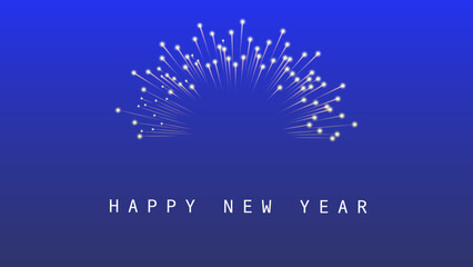 A blue background with white fireworks and "HAPPY NEW YEAR" text, celebrating the new year.