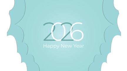 Elegant teal background highlights the year 2026 and a Happy New Year greeting, perfect for cards, banners, and social posts. Clean typography and festive mood for winter celebrations.