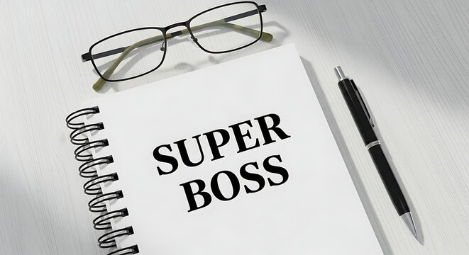 Notebook with Super Boss message and black pen - Powered by Adobe