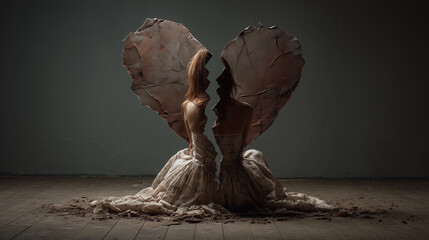 Woman After Divorce with Broken Heart Concept, Emotional Pain and Loss
