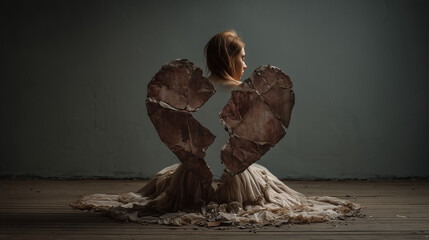 Woman After Divorce with Broken Heart Concept, Emotional Pain and Loss
