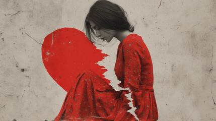Woman After Divorce with Broken Heart Concept, Emotional Pain and Loss
