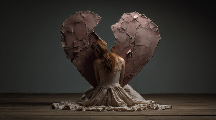 Woman After Divorce with Broken Heart Concept, Emotional Pain and Loss
