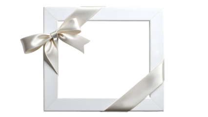 Elegant white frame adorned with a delicate satin ribbon bow, perfect for special occasions