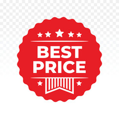 Best price grunge stamp vector template with cicular border. Red stamp with dirty ink splatter effect. Isolated on white transparent background