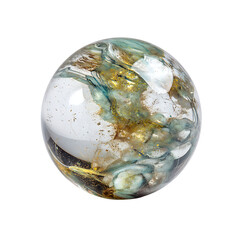 Translucent Sphere with Swirling Teal and Gold Inclusions glass isolated on a transparent background