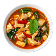 Spicy and savory chicken soup bursting with fresh herbs and vibrant vegetables, a culinary delight.