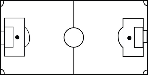 Overhead view of a soccer field diagram with a striking silhouette © Md