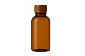 Brown glass bottle with ribbed cap, concept of medicine, pharmacy, healthcare, pharmaceutical product, tincture, medical supply, transparent background
