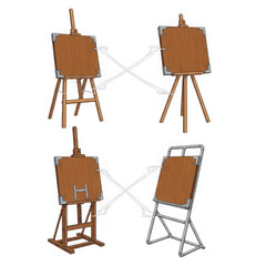 Four art easels isolated on transparent background