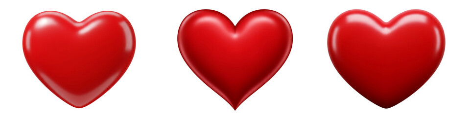 Set of 3D red hearts shaped isolated on white