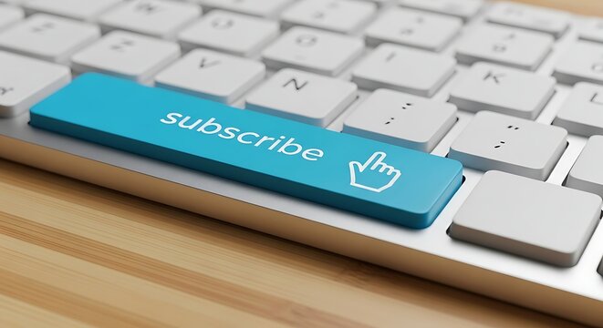 Subscribe button with hand icon on computer keyboard - Powered by Adobe