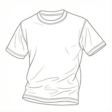 Minimalist line art t-shirt mockup in black outline on a white background. Blank short-sleeve shirt illustration, ideal for apparel design, printing templates, fashion concepts, and branding.