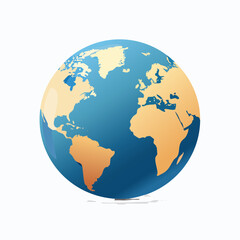Obraz premium Stylized globe illustration blue and gold earth icon isolated on white