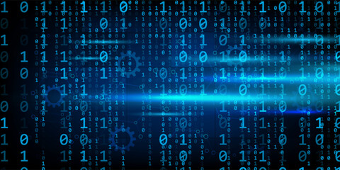 Digital technology hacking binary code, futuristic internet network connection dark black background, green abstract cyber information communication, Ai big data science, innovation future tech vector