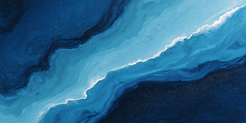 Abstract blue liquid flow art with marble texture and smooth waves creating calming and dynamic visual effect