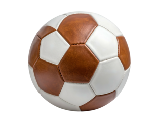 Classic brown and white stitched ball on black background