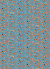 Geometric vector seamless pattern using circles and triangles with striped texture.