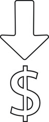 dollar sign with downward arrow symbol