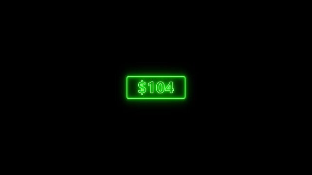 Abstract green neon 2 hundred dollar counter animation on black screen. 200 dollar counting. Counting money, Digital currency dollar counter from 0 to 200.