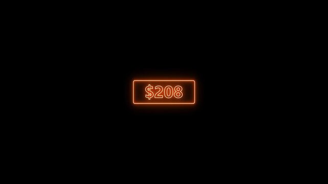 Abstract red neon 4 hundred dollar counter animation on black screen. 400 dollar counting. Counting money, Digital currency dollar counter from 0 to 400.