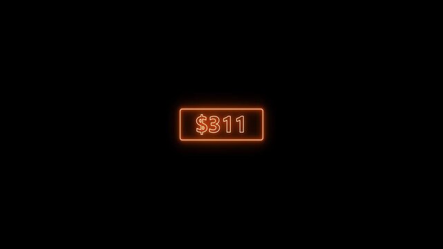 Abstract red neon 6 hundred dollar counter animation on black screen. 600 dollar counting. Counting money, Digital currency dollar counter from 0 to 600.