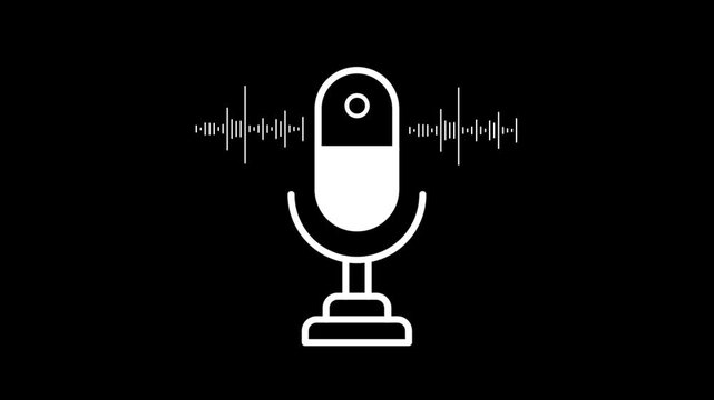 Voice recording and podcast mic microphone button icon animation on transparent background. Voice recording microphone signal animation button icon
