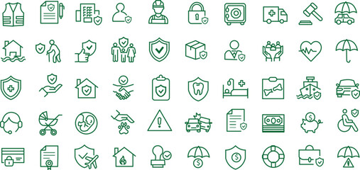 Insurance and assurance icon set. Editable line icons. Vector illustration.