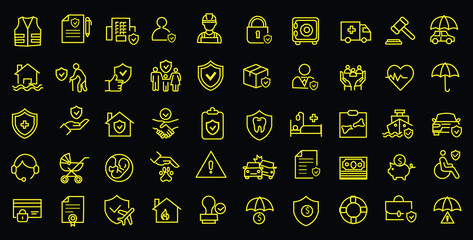 Insurance and assurance icon set. Editable line icons. Vector illustration.