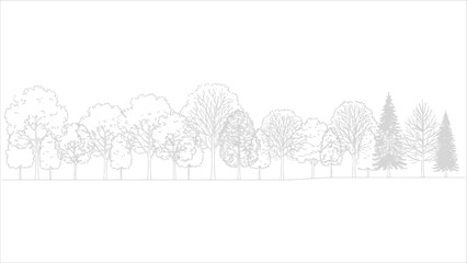 Set of Various Architectural Tree Line Art Illustrations: Coniferous and Deciduous Tree Outlines for Landscape Design Plans, CAD Blocks, and Environmental Graphics  © Uttpol Saha
