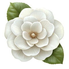 White Magnolia Flower with Green Leaves on Black Background bloom blossom isolated on a transparent background