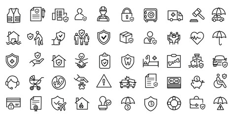 Insurance and assurance icon set. Editable line icons. Vector illustration.