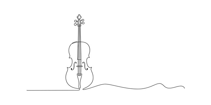 Classic violin music instrument one line drawing, minimalist continuous line art of violin silhouette for musical school branding and elegant art performance decoration.c